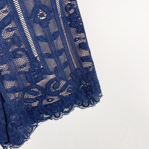 Blossom Cross Open Back Lace Romper Size 6 Navy Blue Playsuit Sleeveless V Neck - Picture 5 of 10